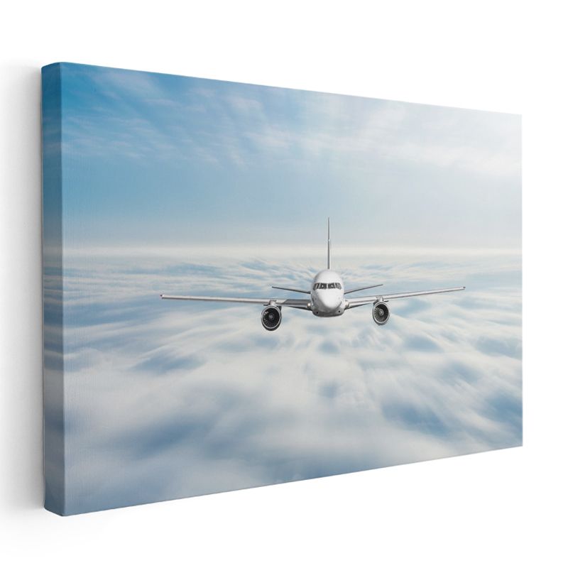Yolcu Uçağı - Bulutlar Arasında Ön Görünüm Kanvas Tablo