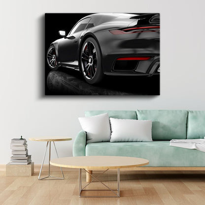 Porsche 911 - Siyah Spor Otomobil Detay Kanvas Tablo