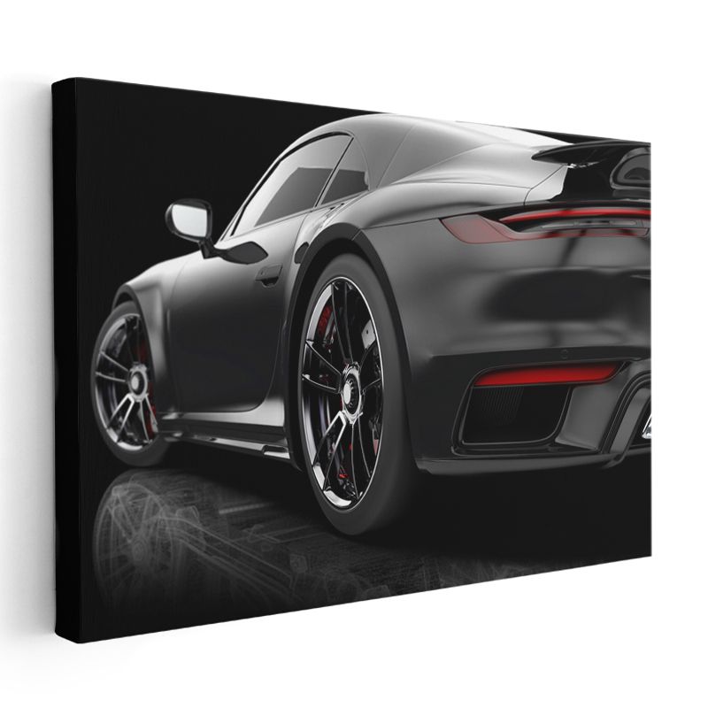 Porsche 911 - Siyah Spor Otomobil Detay Kanvas Tablo