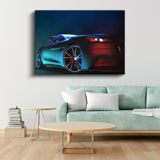 Spor Otomobil - Neon Işıklı Gece Tasarımı Kanvas Tablo