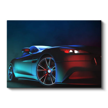 Spor Otomobil - Neon Işıklı Gece Tasarımı Kanvas Tablo