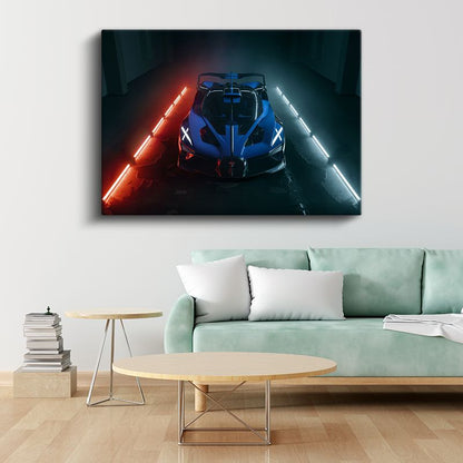 Bugatti Bolide - Neon Işıklar Altında Süper Otomobil Kanvas Tablo