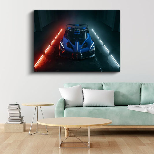 Bugatti Bolide - Neon Işıklar Altında Süper Otomobil Kanvas Tablo