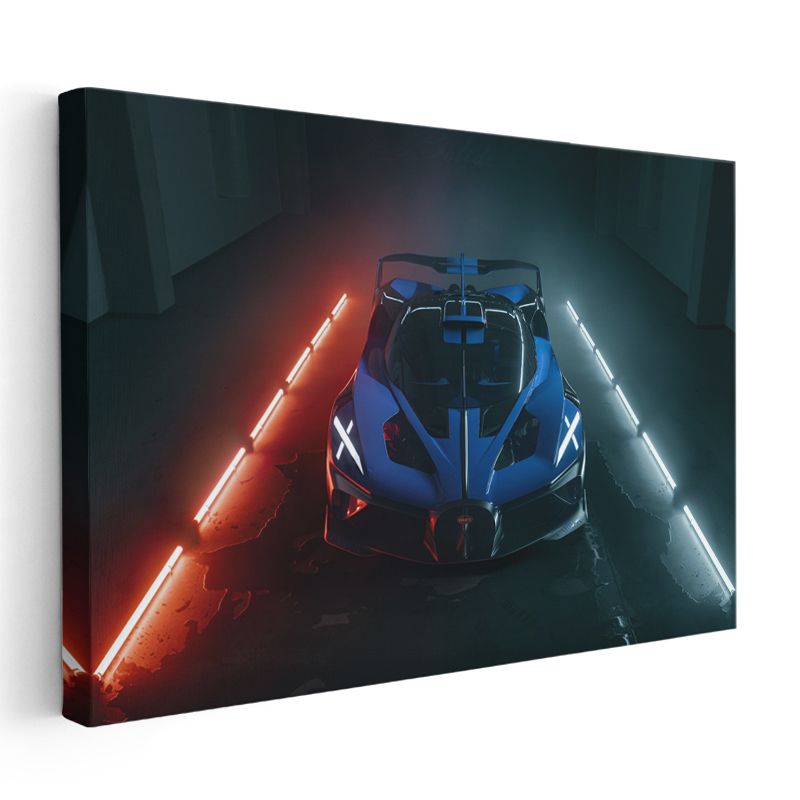 Bugatti Bolide - Neon Işıklar Altında Süper Otomobil Kanvas Tablo