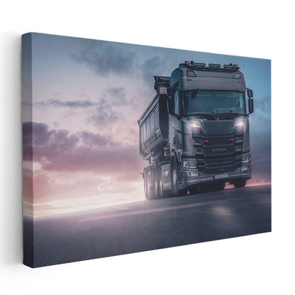 Scania Kamyon - Gün Batımında Ağır Vasıta Kanvas Tablo
