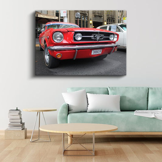 Ford Mustang - Kırmızı Klasik Amerikan Muscle Car Kanvas Tablo