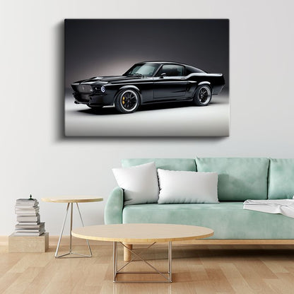 Ford Mustang - Siyah Modifiye Klasik Amerikan Arabası Kanvas Tablo
