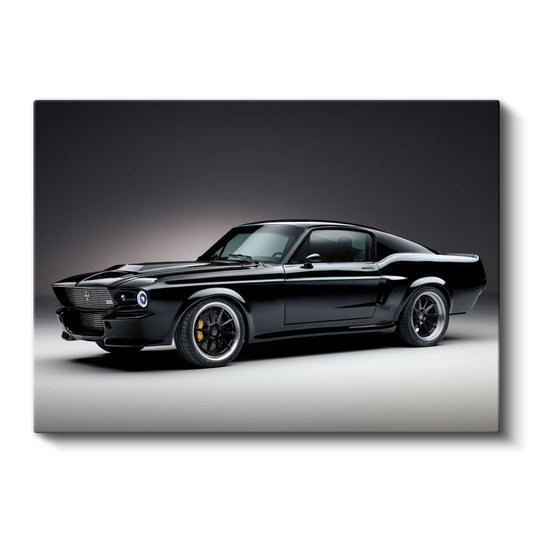 Ford Mustang - Siyah Modifiye Klasik Amerikan Arabası Kanvas Tablo