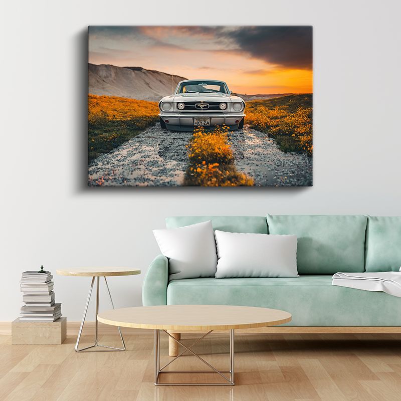 Ford Mustang Klasik - Beyaz Amerikan Muscle Car Kanvas Tablo