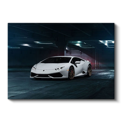 Lamborghini Huracan - Beyaz Süper Otomobil Garaj Kanvas Tablo