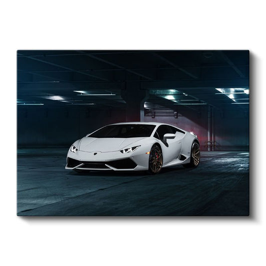 Lamborghini Huracan - Beyaz Süper Otomobil Garaj Kanvas Tablo