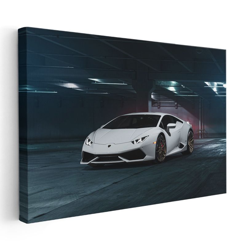 Lamborghini Huracan - Beyaz Süper Otomobil Garaj Kanvas Tablo