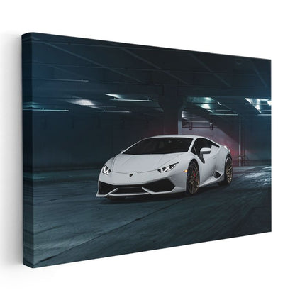 Lamborghini Huracan - Beyaz Süper Otomobil Garaj Kanvas Tablo