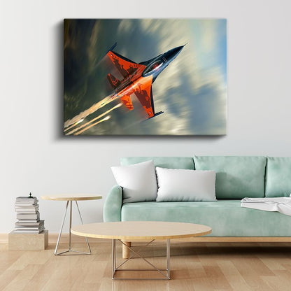 F-16 Savaş Uçağı - Turuncu Özel Tasarım Hava Aracı Kanvas Tablo