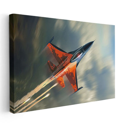 F-16 Savaş Uçağı - Turuncu Özel Tasarım Hava Aracı Kanvas Tablo