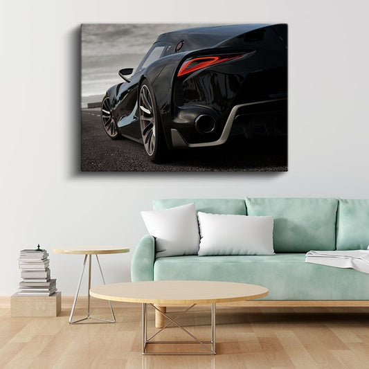 Toyota Supra - Siyah Spor Otomobil Arka Detay Kanvas Tablo