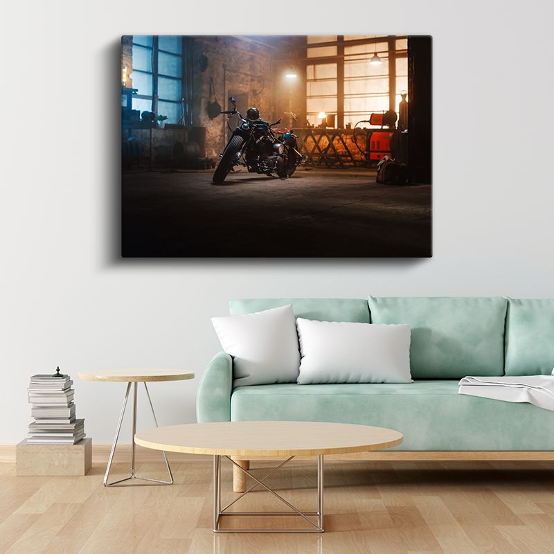 Vintage Motosiklet - Atölye Işığında Klasik Tasarım Kanvas Tablo
