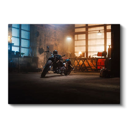 Vintage Motosiklet - Atölye Işığında Klasik Tasarım Kanvas Tablo