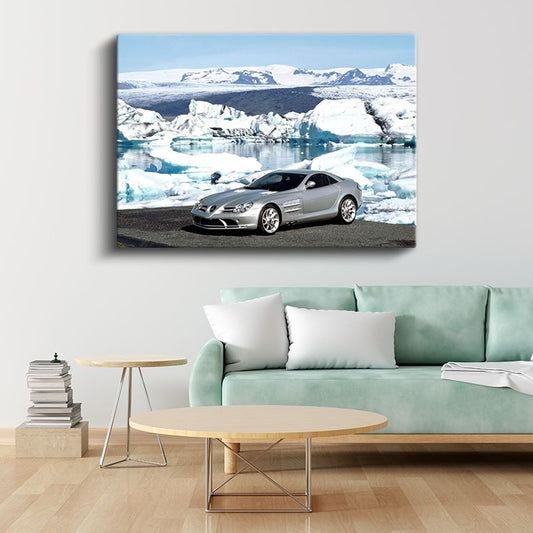 Mercedes-Benz SLR McLaren - Buzul Manzarasında Lüks Otomobil Kanvas Tablo