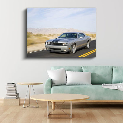 Dodge Challenger - Çöl Yolunda Amerikan Muscle Kanvas Tablo