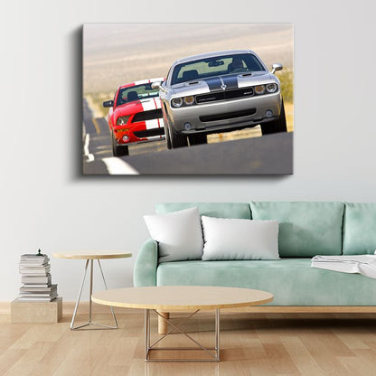 Dodge Challenger ve Charger - Amerikan Muscle İkilisi Kanvas Tablo
