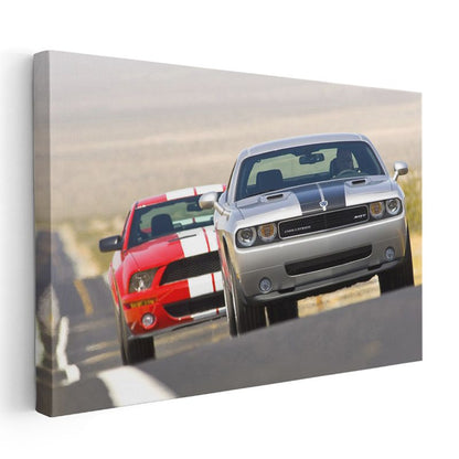 Dodge Challenger ve Charger - Amerikan Muscle İkilisi Kanvas Tablo