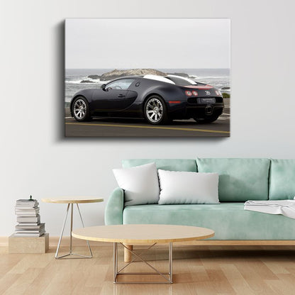 Bugatti Veyron - Sahil Yolunda Prestij Otomobil Kanvas Tablo