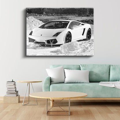 Lamborghini Gallardo - Beyaz Süper Otomobil Kanvas Tablo
