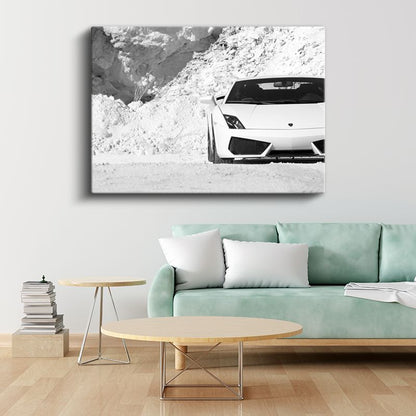 Lamborghini Gallardo - Beyaz Spor Otomobil Profil Kanvas Tablo
