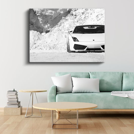 Lamborghini Gallardo - Beyaz Spor Otomobil Profil Kanvas Tablo