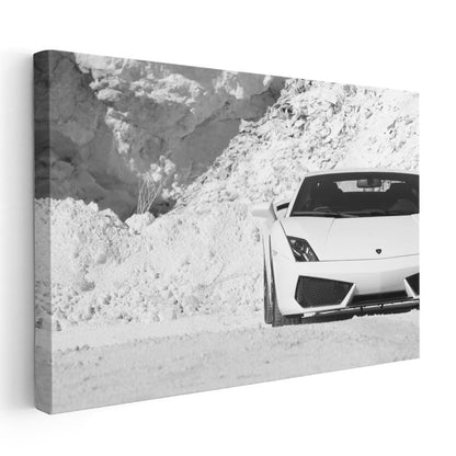 Lamborghini Gallardo - Beyaz Spor Otomobil Profil Kanvas Tablo