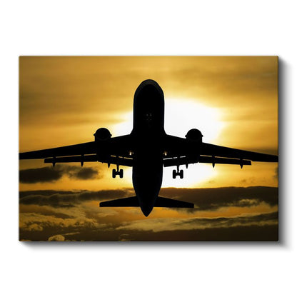 Yolcu Uçağı - Gün Batımında Siluet Kanvas Tablo