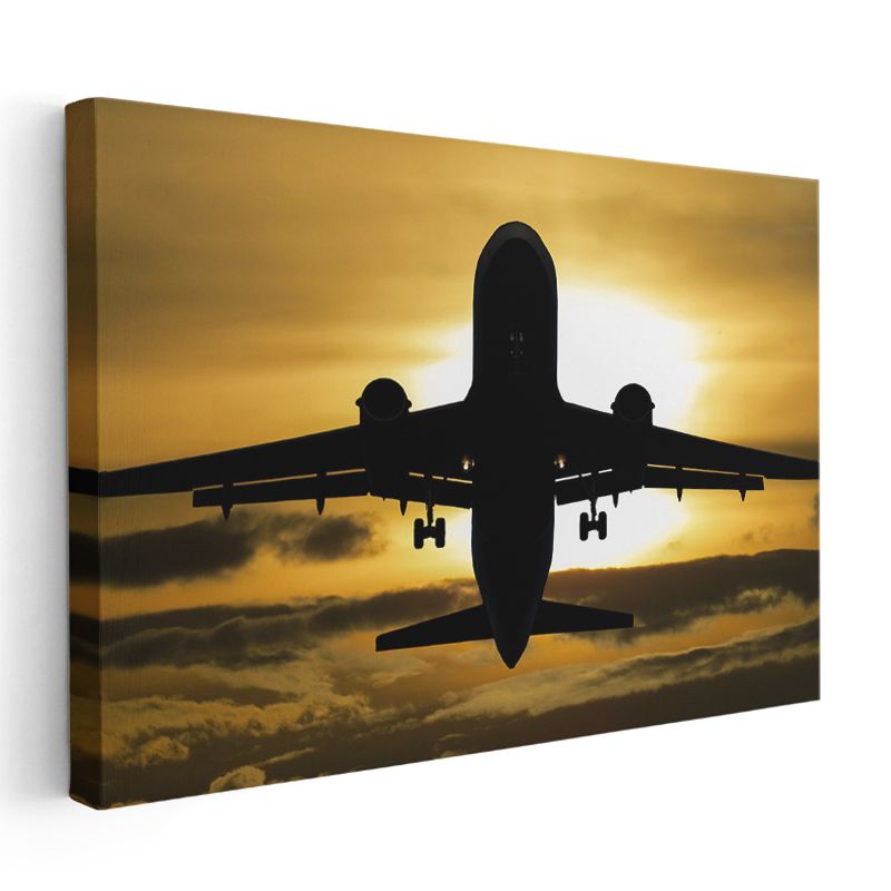 Yolcu Uçağı - Gün Batımında Siluet Kanvas Tablo