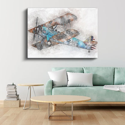 Klasik Çift Kanatlı Uçak - Nostaljik Havacılık Sanatı Kanvas Tablo