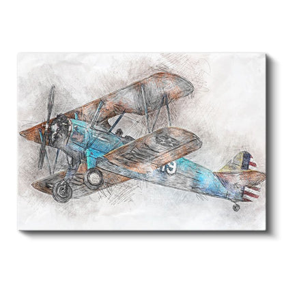 Klasik Çift Kanatlı Uçak - Nostaljik Havacılık Sanatı Kanvas Tablo