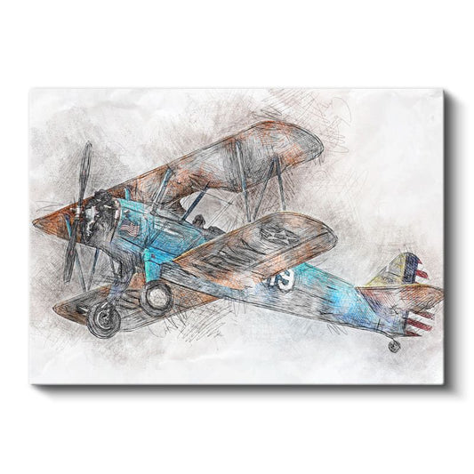 Klasik Çift Kanatlı Uçak - Nostaljik Havacılık Sanatı Kanvas Tablo