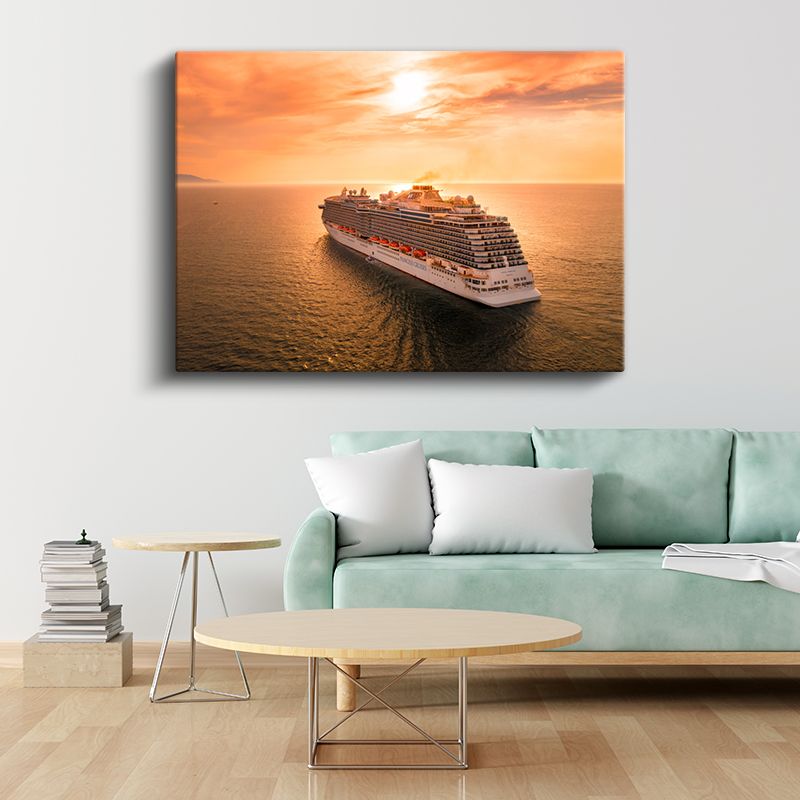 Lüks Yolcu Gemisi - Denizde Gün Batımı Kanvas Tablo
