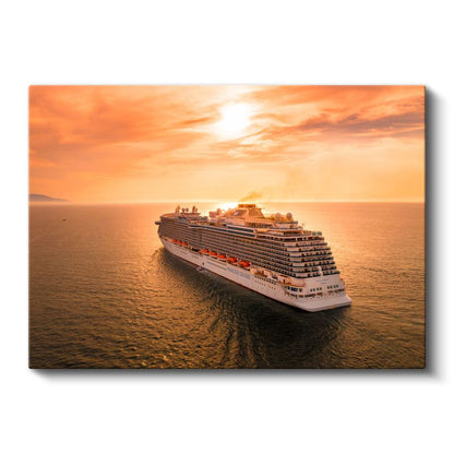 Lüks Yolcu Gemisi - Denizde Gün Batımı Kanvas Tablo