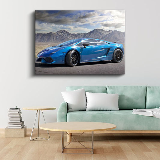 Lamborghini Gallardo - Mavi Süper Spor Otomobil Kanvas Tablo