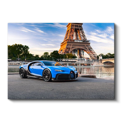 Bugatti Chiron - Paris'te Mavi Hipercar Kanvas Tablo