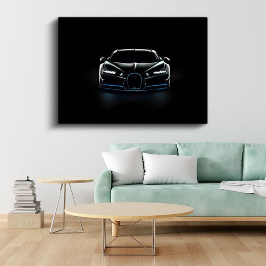 Bugatti Chiron - Karanlıkta Ön Farları Yanan Hipercar Kanvas Tablo