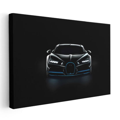 Bugatti Chiron - Karanlıkta Ön Farları Yanan Hipercar Kanvas Tablo