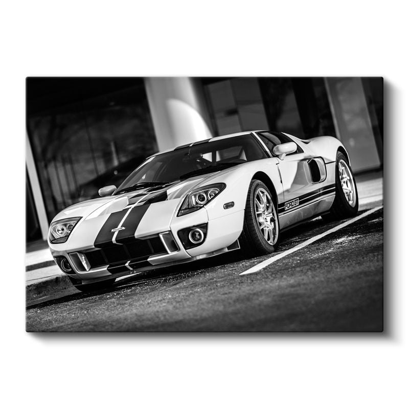 Ford GT - Siyah Beyaz Çizgili Amerikan Spor Otomobili Kanvas Tablo