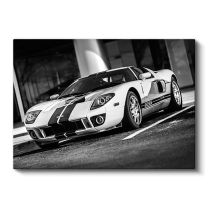 Ford GT - Siyah Beyaz Çizgili Amerikan Spor Otomobili Kanvas Tablo
