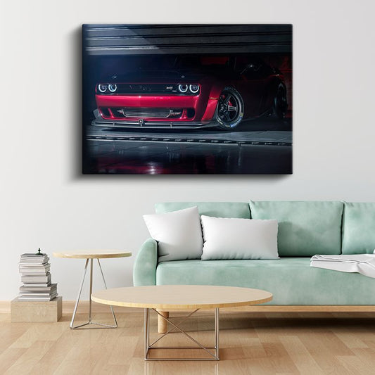 Dodge Challenger SRT - Kırmızı Işıklı Muscle Car Kanvas Tablo