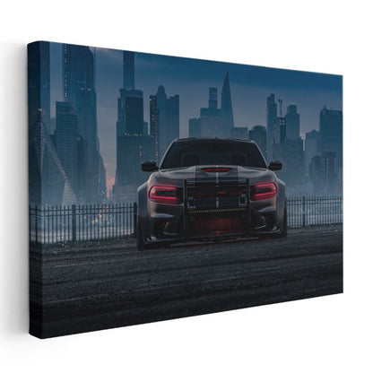 Dodge Charger - Şehir Manzaralı Modifiye Spor Sedan Kanvas Tablo
