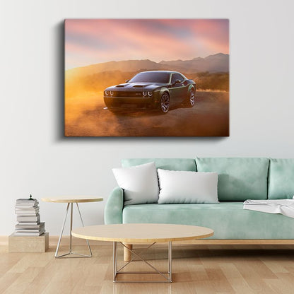 Dodge Challenger - Gün Batımında Amerikan Muscle Car Kanvas Tablo