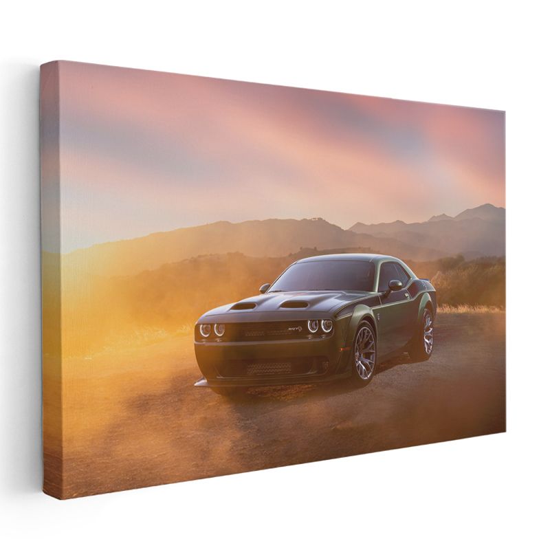 Dodge Challenger - Gün Batımında Amerikan Muscle Car Kanvas Tablo