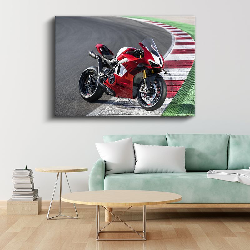 Ducati Panigale V4 - Yarış Pistinde Kırmızı Süper Spor Motosikleti Kanvas Tablo