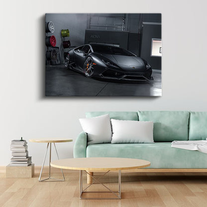 Lamborghini Huracan - Mat Siyah İtalyan Süper Otomobil Kanvas Tablo